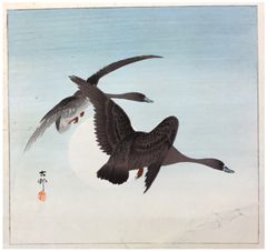 Moon and Two Geese by Ohara Koson