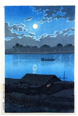 Moon on the Arakawa River in Akabane by Kawase Hasui