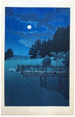 Moon over Akebi Bridge by Kawase Hasui 1st Ed.