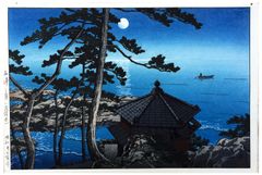 Moon over Izura by Kawase Hasui