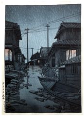 Night Rain at Kawarago by Kawase Hasui 1st Ed.