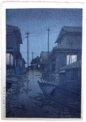 Night Rain at Kawarako by Kawase Hasui 1st Ed.