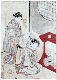 Night Rain at the Double-Shelf Stand by Suzuki Harunobu