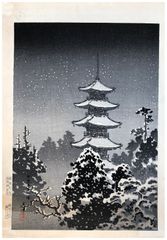 Nikko Pagoda in Snow by Tsuchiya Koitsu B&W Ed.