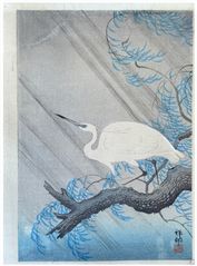 Egret on a Willow Branch by Ohara Koson
