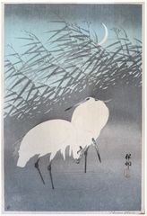 Two Egrets and Reeds by Ohara Koson