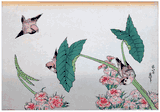 Pinks and Leaves With Sparrows by Hokusai