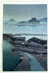 Rain at Mirotsu by Kawase Hasui 1st Ed.