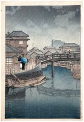 Rain at Shinagawa by Kawase Hasui