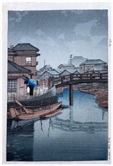 Rain at Shinagawa by Kawase Hasui