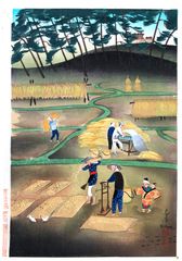 Rice Harvest in Autumn by Ohno Bakufu