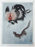 Rooster and Weasel by Ohara Koson