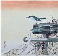 Siberian Blue Robin Sitting by Koson Ohara