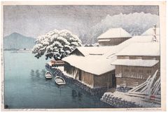 Snow Fall at Ishinomaki by Kawase Hasui 6mm Seal