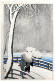 Snow on the Willow Bridge of Yanagibashi by Ohara Koson