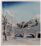 Snowy morning at Nijubashi Bridge by Tokuriki Tomikichiro