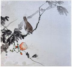 Sparrow and Red Flower by Okuhara Seiko