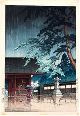 Spring Rain at Gokoku-ji Temple by Kawase Hasui
