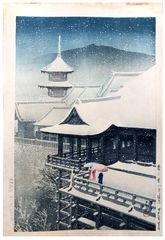 Spring Snow at Kiyomizu Temple by Kawase Hasui Pre WWII