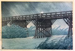 Sudden Shower at Imai Bridge Kawase Hasui