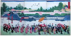The Daimyo�s Ladies Procession Triptych by Hiroshige II