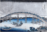 The Tenman Bridge in Settsu Province by Hokusai
