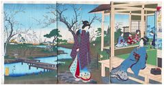 Beauties in the Plum Garden by Toyohara Chikanobu