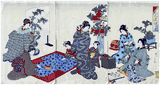 Beauties Sewing by Toyohara Chikanobu Triptych
