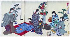 Beauties Sewing by Toyohara Chikanobu Triptych