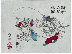 Playing with a Cat by Tsukioka Yoshitoshi 