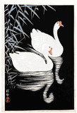 Two Geese Swimming Near Reeds by Ohara Koson 1st Ed.