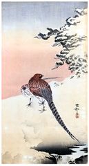 Two Pheasants in the Snow by Ohara Koson