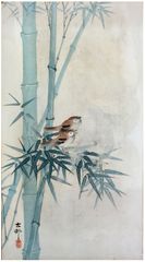 Two Tree Sparrow between Bamboo by Ohara Koson