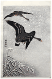 Two White Fronted Geese Flying in Snow by Ohara Koson