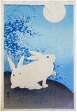 Two White Rabbits and Bush Clover by Ohara Koson 1st Ed.