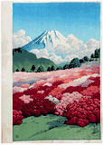 View of an Azalea Garden and Mt Fuji by Kawase Hasui 1st Ed.