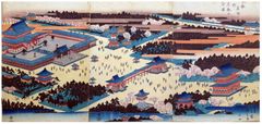 View of Toeizan Temple at Ueno Triptych by Ando Hiroshige