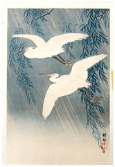 White Herons and Willow by Ohara Koson