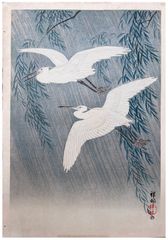 White Herons and Willow by Ohara Koson