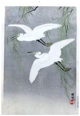 White Herons and Willow by Ohara Koson