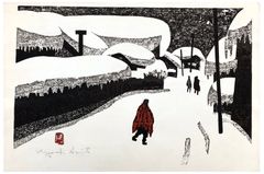 Winter in Aizu Red Coat by Kiyoshi Saito