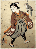 Woman with Falcon Otsu-e by Takahashi Shozan