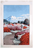 Women strolling in a Azalea Garden by Kawase Hasui