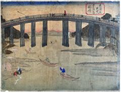 Yahagi Bridge by Ando Hiroshige Framed Painting