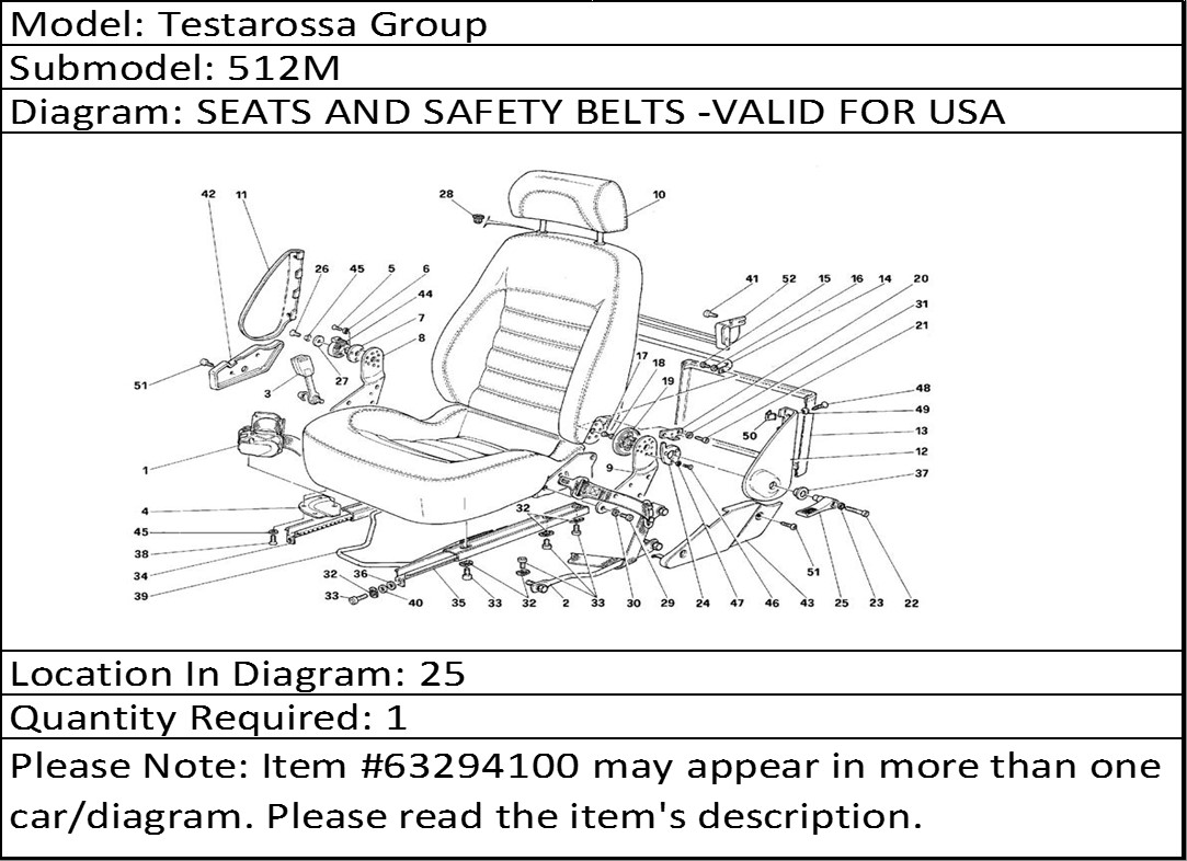 Buy Ferrari Part # 63294100 RIGHT SEAT HANDLE, 348/512 TESTAROSSA 