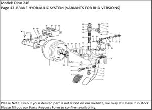 Dino 246 Page 43  BRAKE HYDRAULIC SYSTEM (VARIANTS FOR RHD VERSIONS)