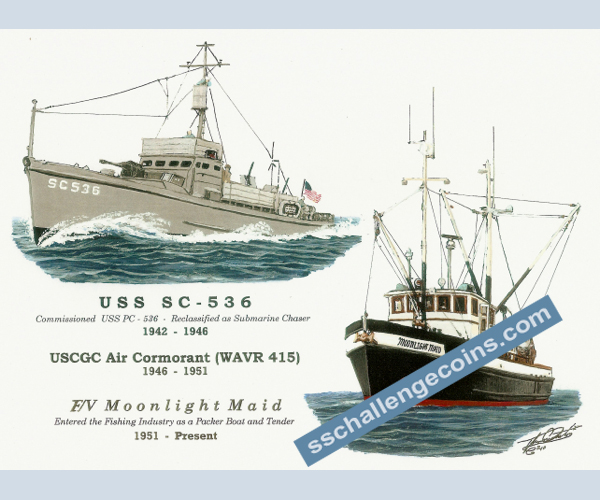 Submarine Art Moonlight Maid (exUSCGC Air Cormorant (WAVR 415) exUSS
