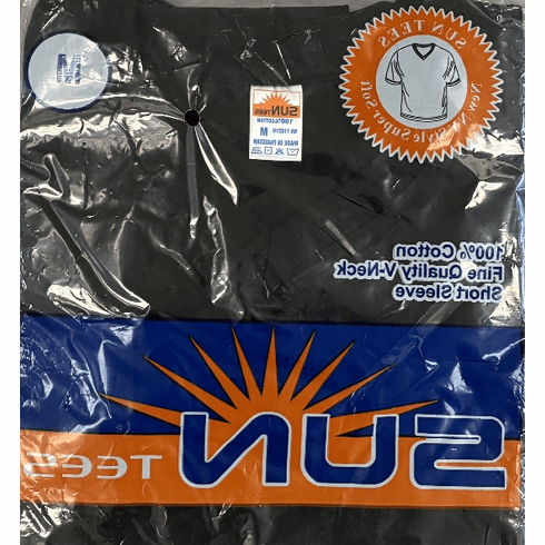 V neck Black T shirt  $ 2.66 each 31.99 a dozen