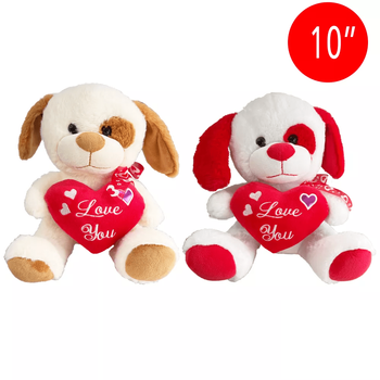 10" PLUSH DOG WITH HEART 6/BX
