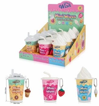Wish Mini Cleaning hand Wipes with Charms Keychain 12/display
